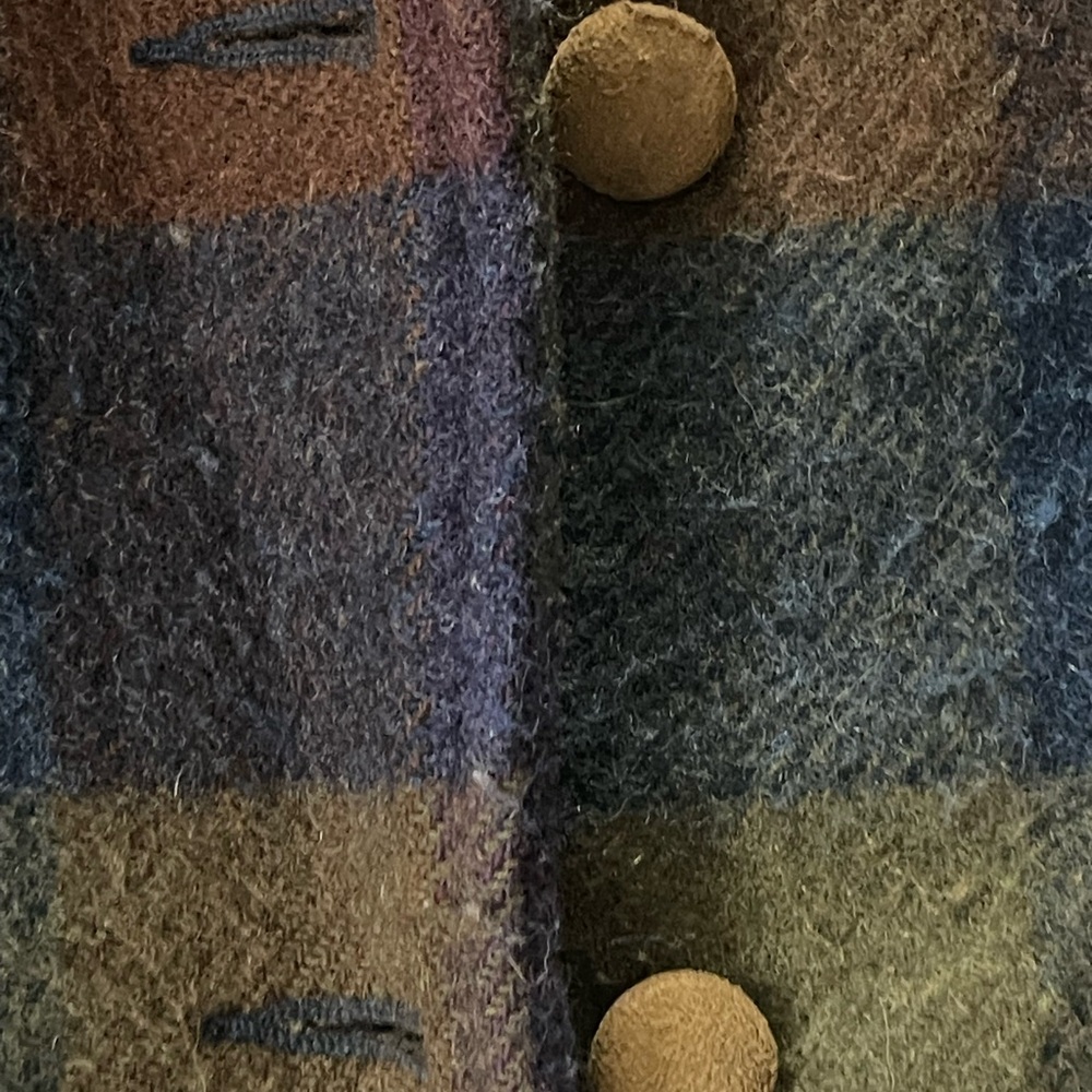 Vintage Plaid Wool Barn Jacket with Leather Accents - Picture 6 of 7